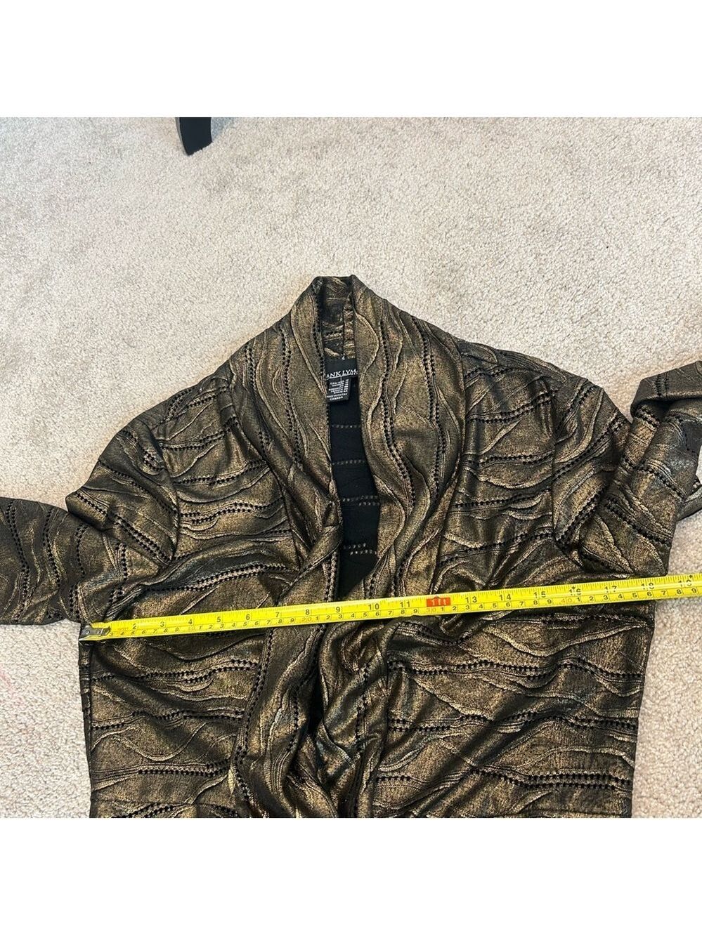 FRANK Lyman gold bronze metallic asymmetrical open front jacket Sz 12 NWOT - Picture 9 of 10